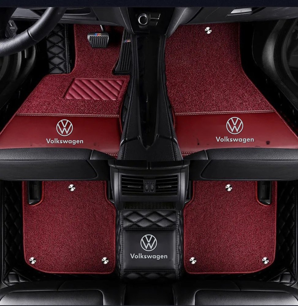 Double Tapis 9D (Noir/Noir) + Tapis Rouge pour Volkswagen Golf 6 / 7 / 8