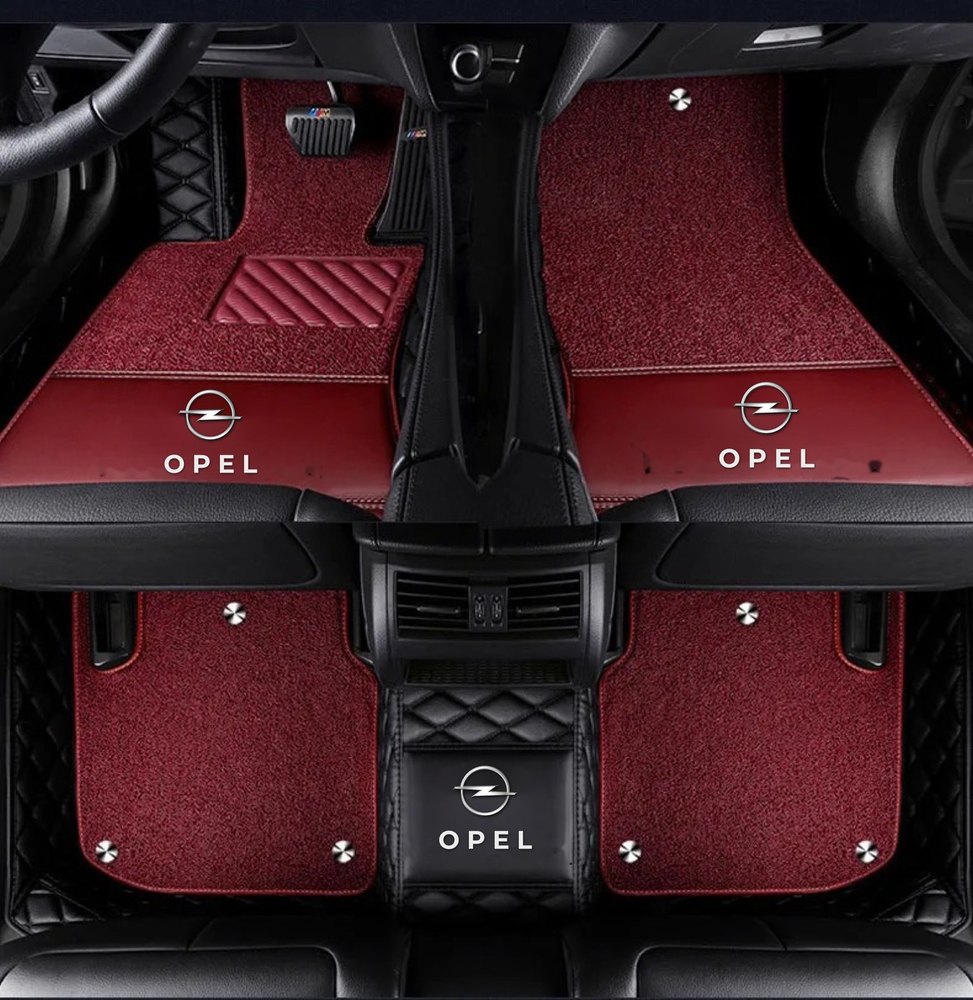 Double Tapis 9D (Noir/Noir) + Tapis Rouge pour Opel Astra