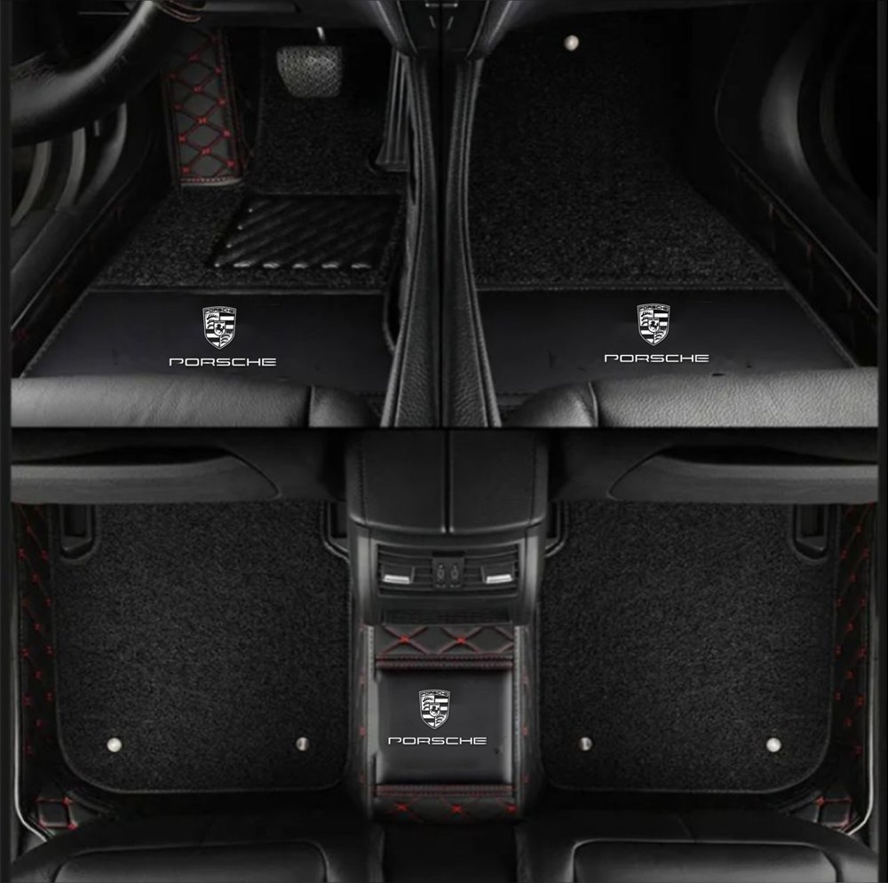 Double Tapis 9D (Noir/Rouge) + Tapis Noir pour Porsche Macan