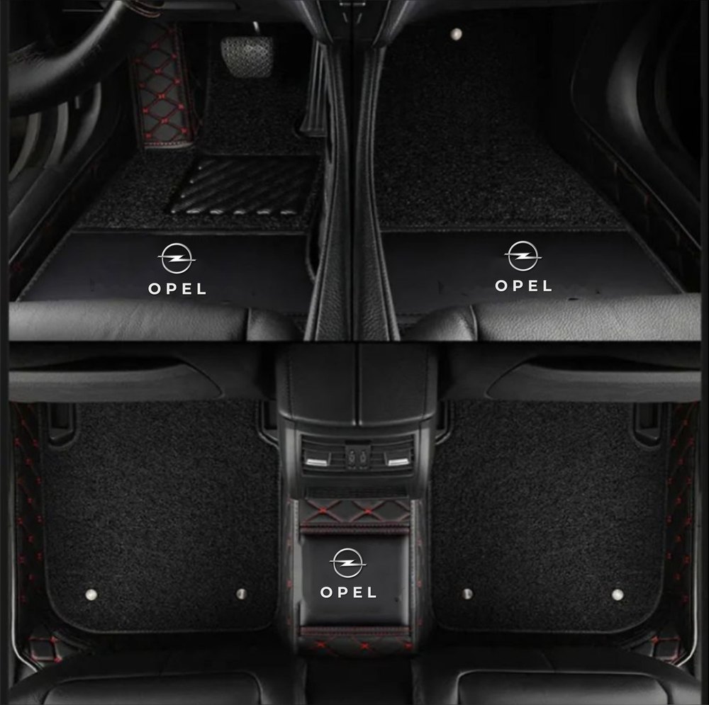 Double Tapis 9D (Noir/Rouge) + Tapis Noir pour Opel Astra