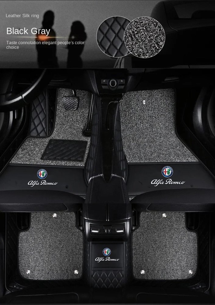 Double Tapis 9D (Noir/Noir) + Tapis Gris pour Alfa Romeo Giulietta