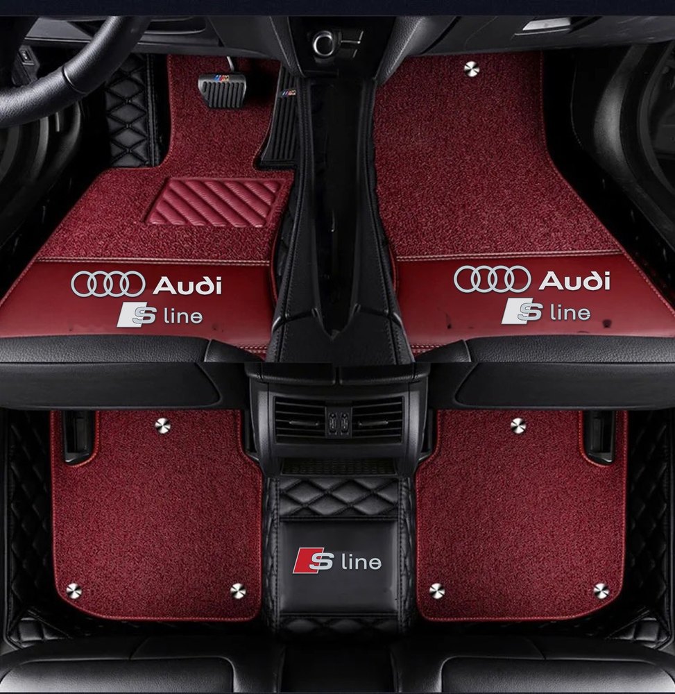 Double Tapis 9D (Noir/Noir) + Tapis Rouge pour Audi A4