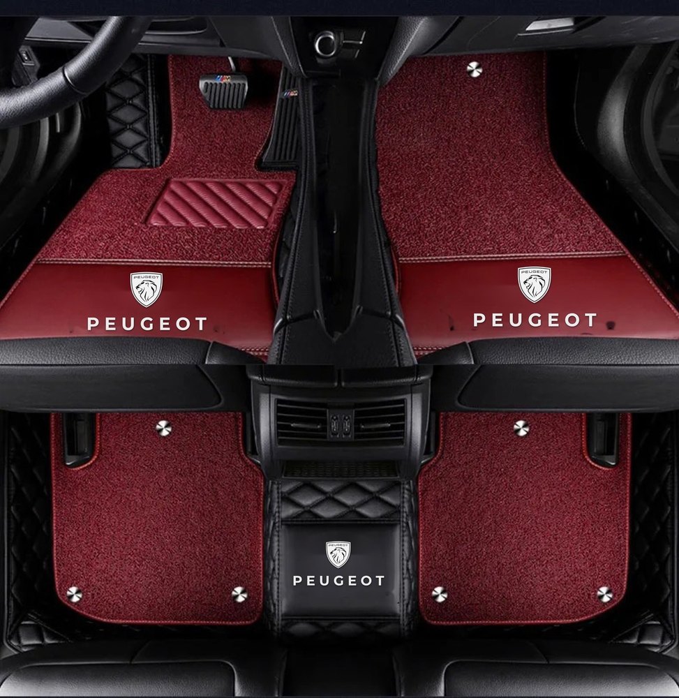 Double Tapis 9D (Noir/Noir) + Tapis Rouge pour Peugeot 207