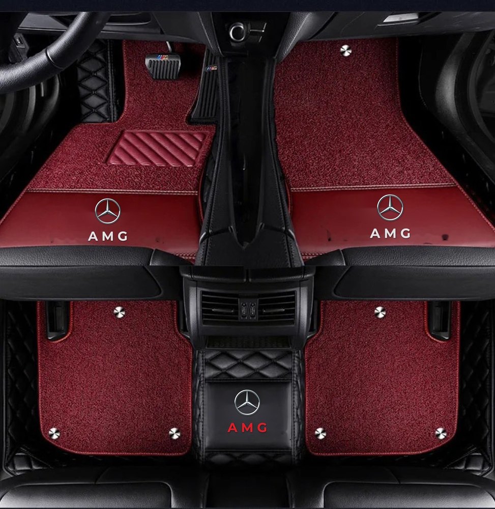 Double Tapis 9D (Noir/Noir) + Tapis Rouge pour Mercedes-Benz GLA