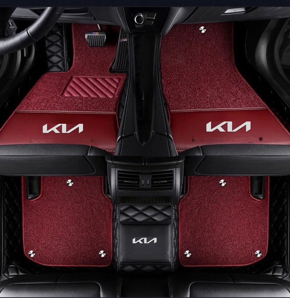 Double Tapis 9D (Noir/Noir) + Tapis Rouge pour Kia Rio