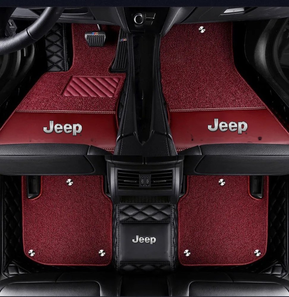 Double Tapis 9D (Noir/Noir) + Tapis Rouge pour Jeep Wrangler