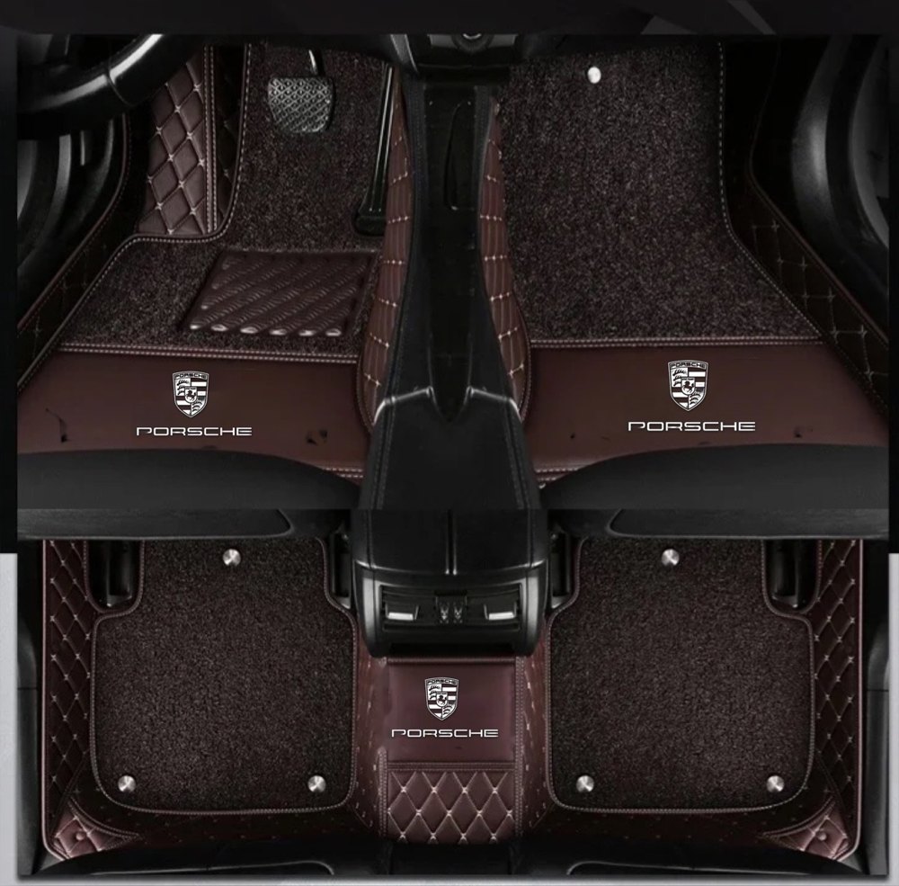 Double Tapis 9D (Marron) + Tapis Marron pour Porsche Macan