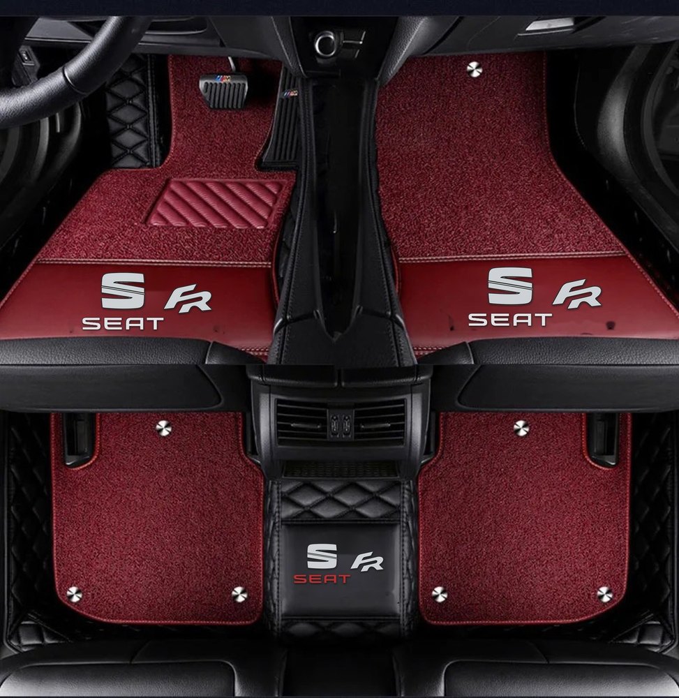 Double Tapis 9D (Noir/Noir) + Tapis Rouge pour Seat Ateca
