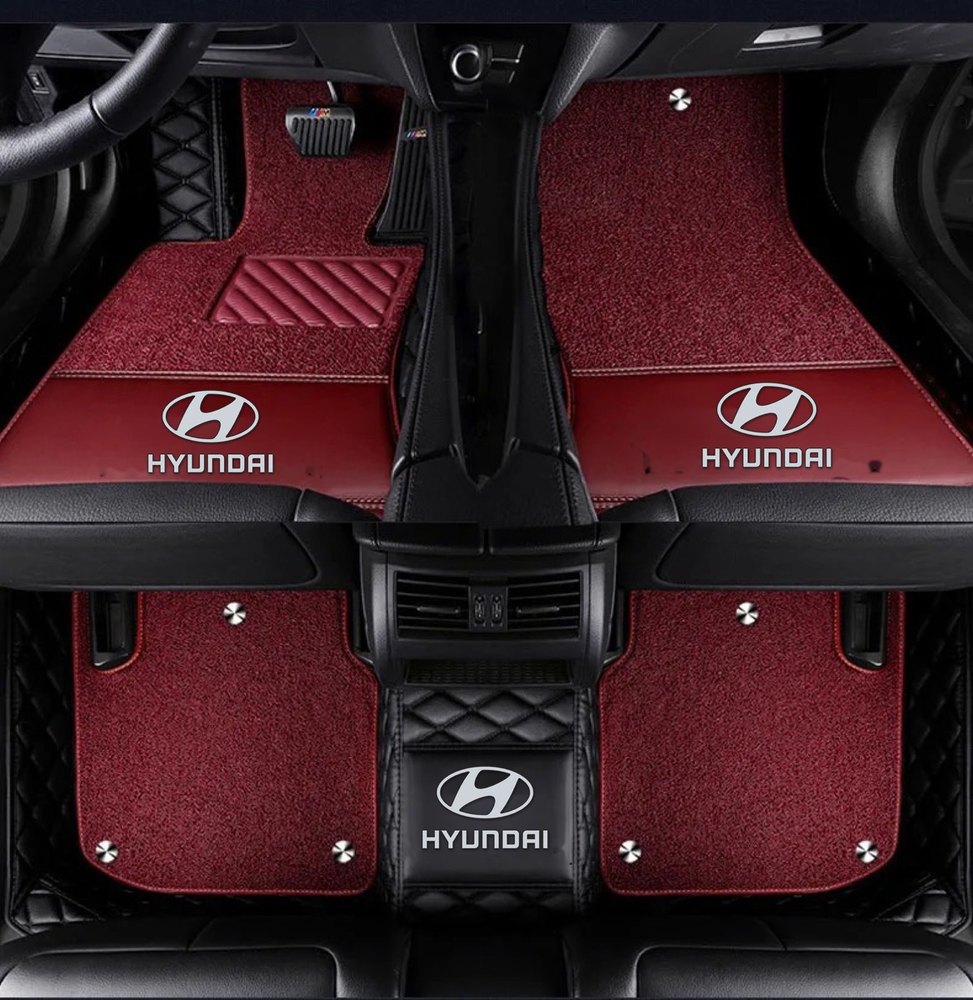 Double Tapis 9D (Noir/Noir) + Tapis Rouge pour Hyundai Tucson