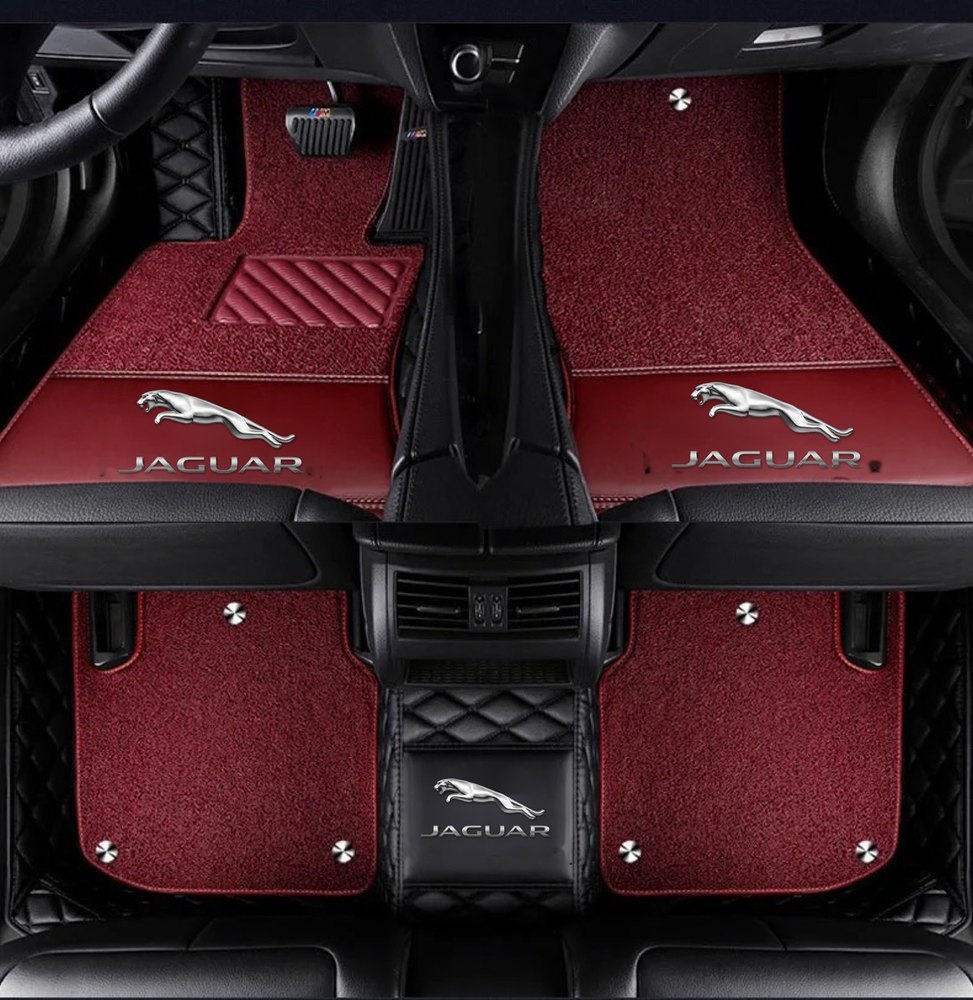 Double Tapis 9D (Noir/Noir) + Tapis Rouge pour Jaguar E-Pace