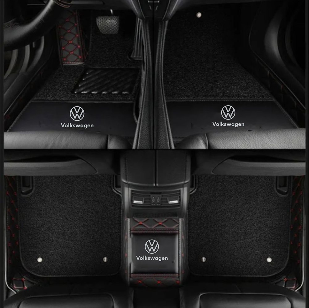 Double Tapis 9D (Noir/Rouge) + Tapis Noir pour Volkswagen Golf 6 / 7 / 8