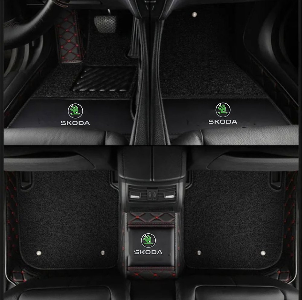 Double Tapis 9D (Noir/Rouge) + Tapis Noir pour Škoda Superb