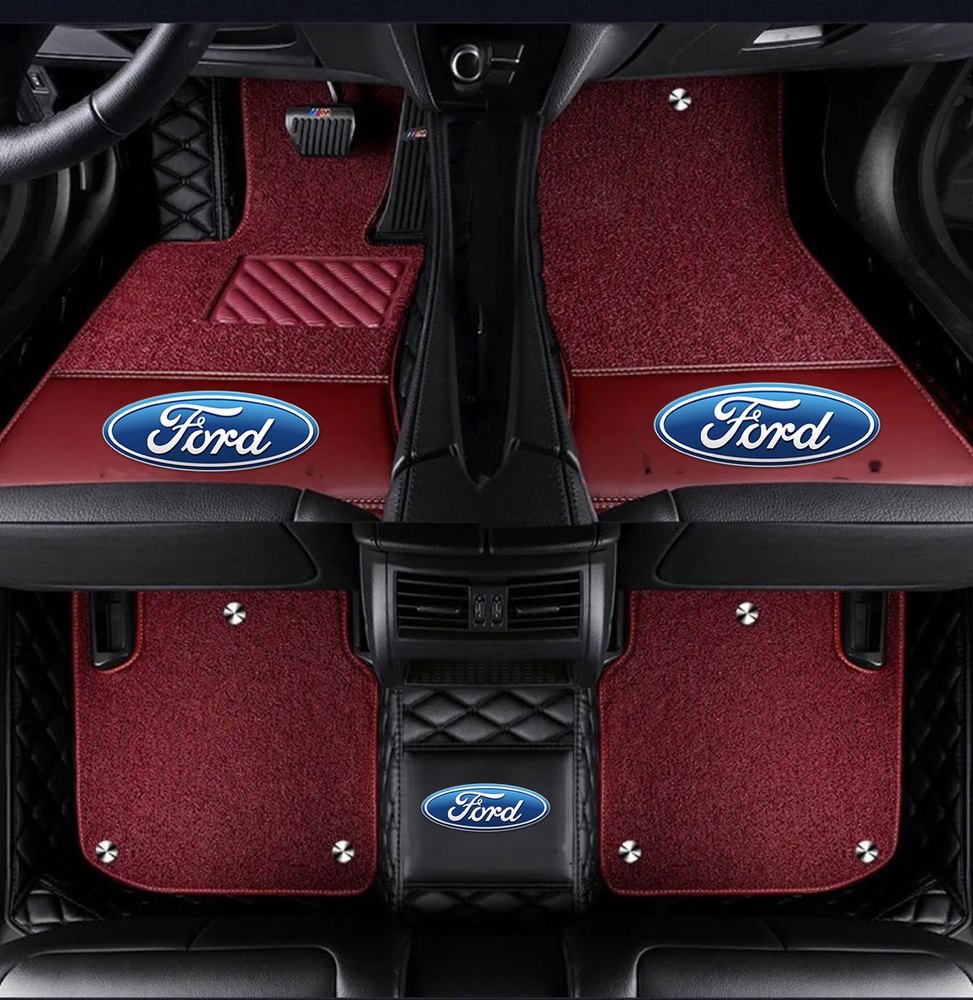 Double Tapis 9D (Noir/Noir) + Tapis Rouge pour Ford Focus